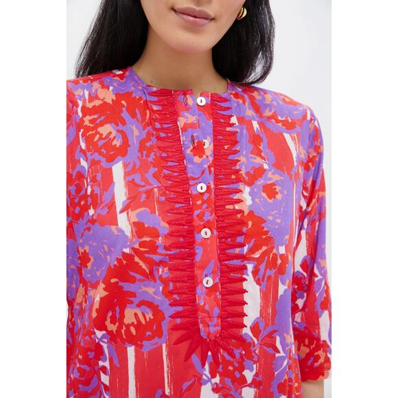 RO'S GARDEN Coral Petunia Embroidered Long Kurta Size M NWT - Picture 5 of 8